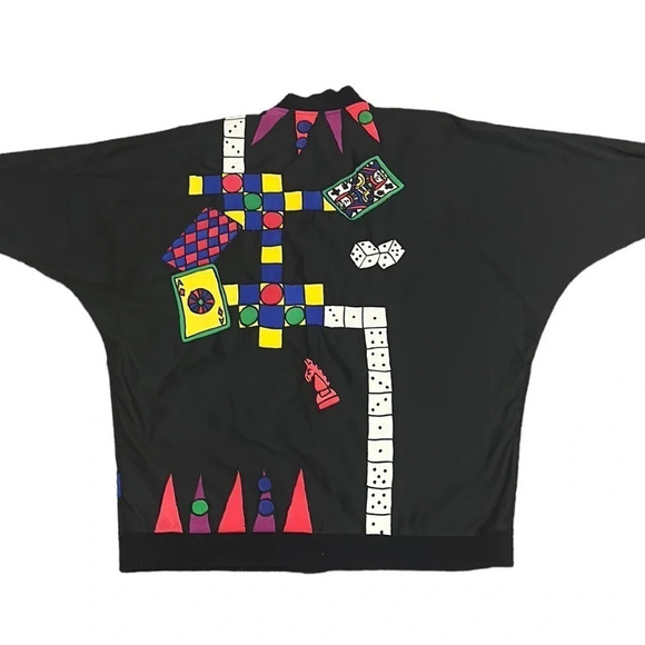 Vintage 80s Silkscapes Oversized Jacket Casino Royale Wearable Art One Size - Picture 4 of 11